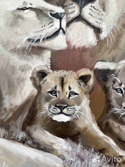 Картина маслом львы