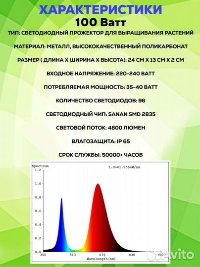 Фитолампа для рассады растений фитосветильник