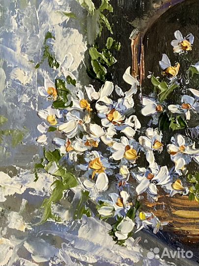 Картина картоне Белые цветы 20х15 см в раме