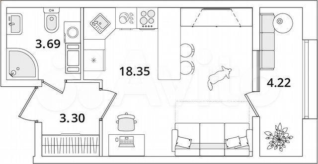 Квартира-студия, 27,5 м², 8/22 эт.