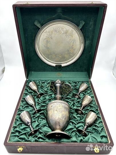 Коньячный набор в футляре серебро 875 проба 697 г