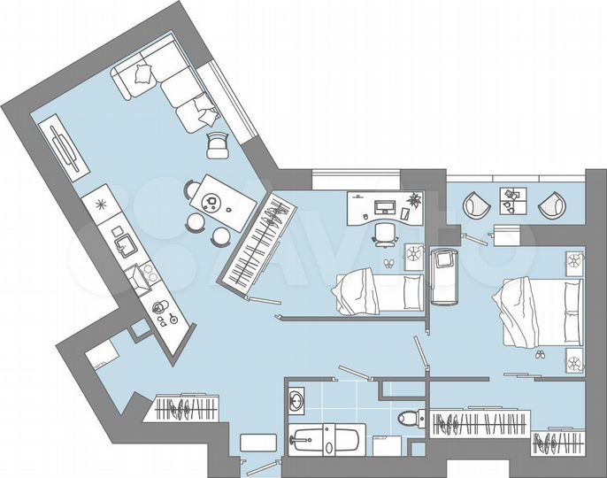 2-к. квартира, 61 м², 2/13 эт.