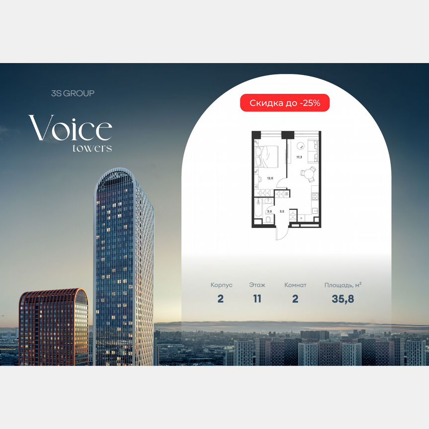 1-к. квартира, 35,8 м², 11/33 эт.