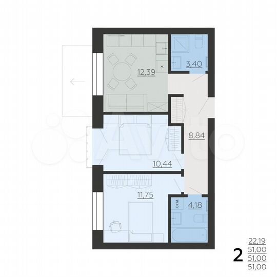 2-к. квартира, 51 м², 5/6 эт.