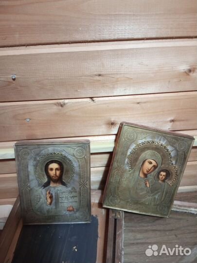 Икона Спас и Казань венчальная пара штихель оригин