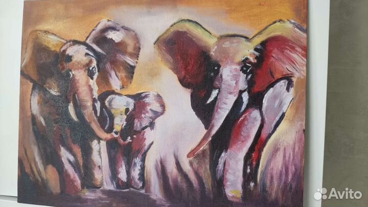 Картины маслом 30х40 холст цветы и слоны