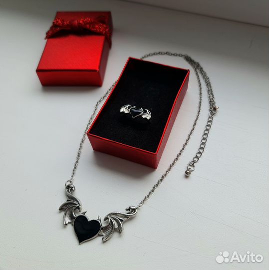 Комплект кулон и кольцо готика y2k украшения