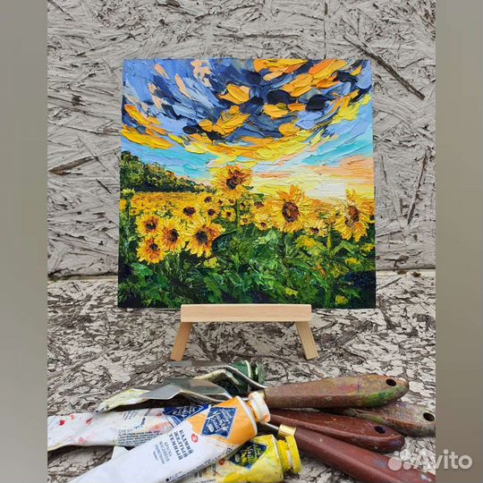 Подсолнухи. Современная небольшая картина