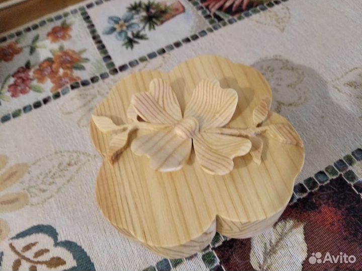 Шкатулка деревянная handmade с цветком