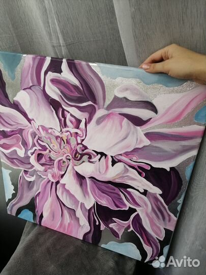 Картина акрил с серебряной поталью 