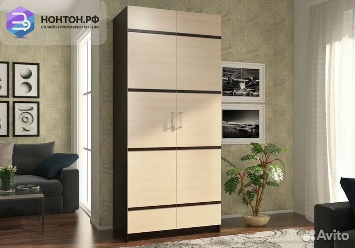 Шкаф 2-створчатый Эва с декором венге / дуб молочн