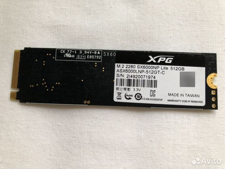 Adata XPG SX6000 Lite 512 Гб M.2 PCI-E 3.0 x4 2280