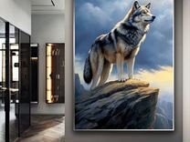 Картина маслом ручной работы волк на скале Примерк