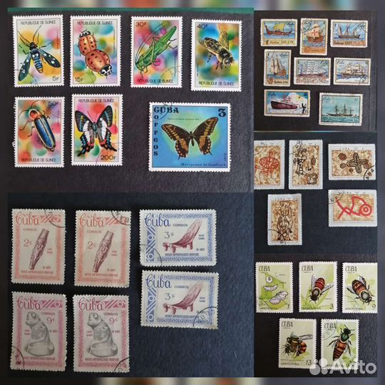 Марки Куба, Гвинея, корабли, насекомые, искусство