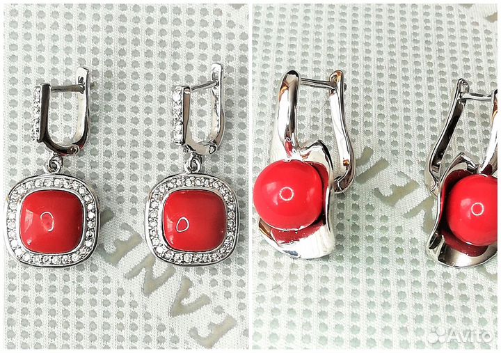 Серьги серебрение коралл С582