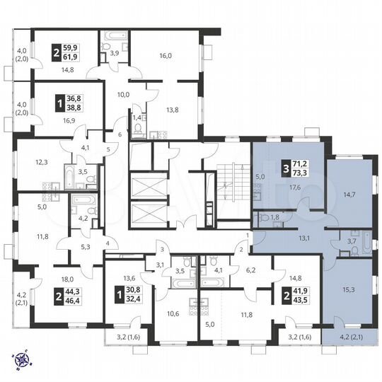3-к. квартира, 73,1 м², 6/20 эт.