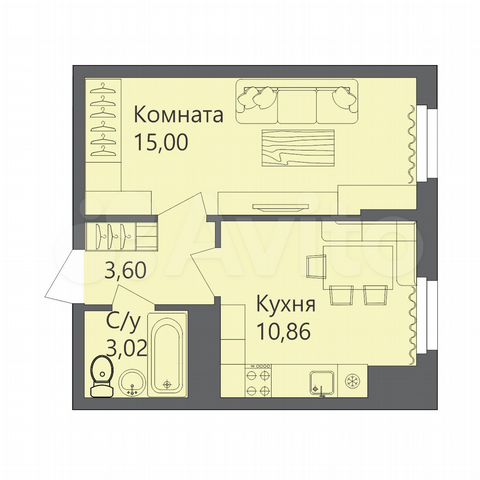 1-к. квартира, 32,5 м², 2/10 эт.