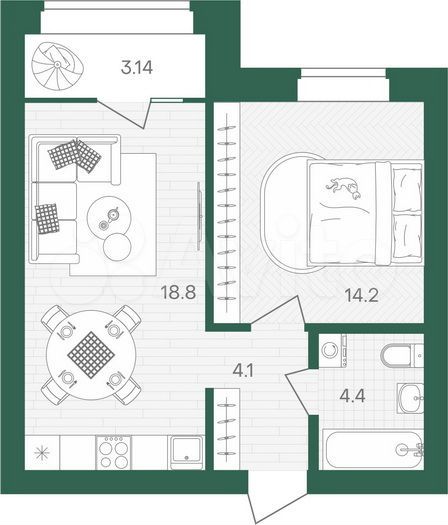 1-к. квартира, 43,8 м², 5/10 эт.