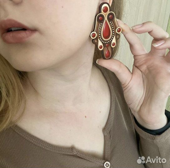 Этнические расписные деревянные серьги