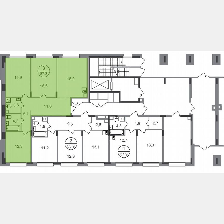 3-к. квартира, 87,3 м², 1/17 эт.