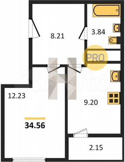 1-к. квартира, 34,6 м², 17/22 эт.