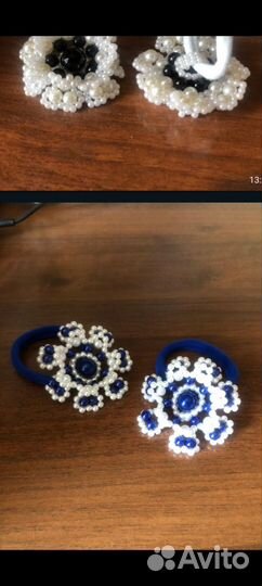 Заколки на резинке из бисера и страз ручной работы