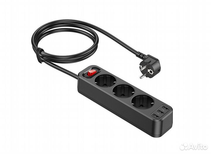 Сетевой фильтр Hoco NS2 1.8м, 3*220В + 3*USB