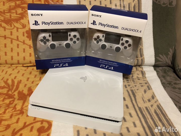Прошитая PS4 Slim White 1Tb SSD + новые джойстики