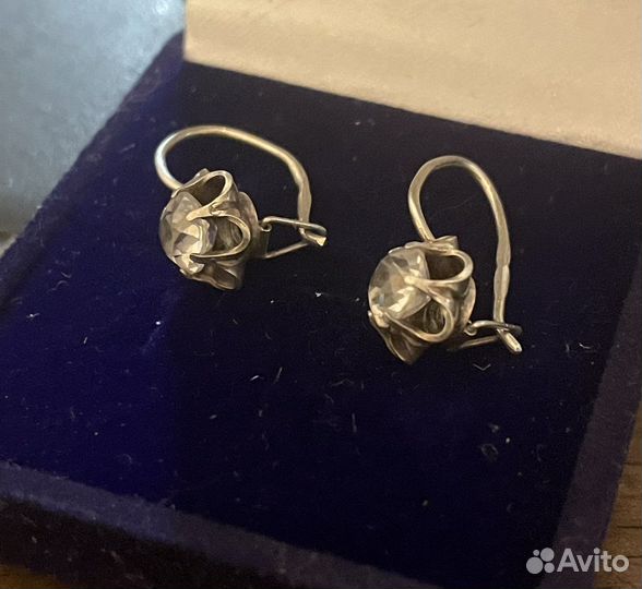 Серьги серебро 875 СССР горный хрусталь