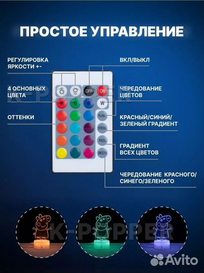Светильник ночник 3Д Свинка Пеппа