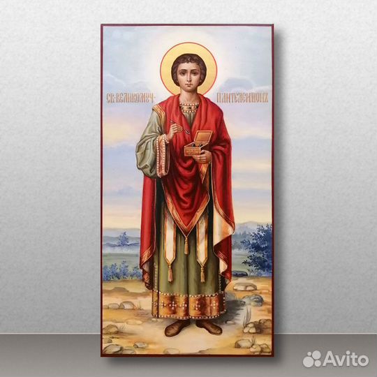 Рукописная икона «Пантелеймон целитель»
