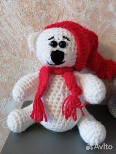 Мягкая игрушка Мишка в шапке вязаная игрушка ручна