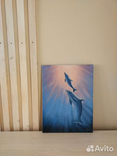 Дельфины картина маслом