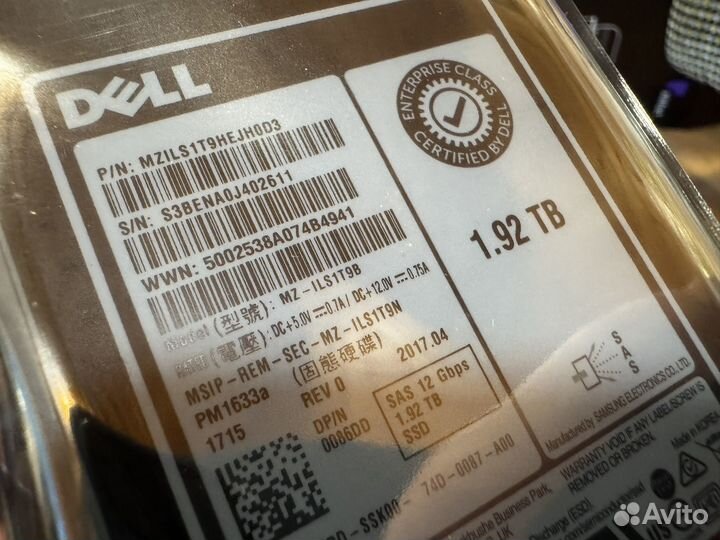 SSD диск 1,92 тб Dell новый