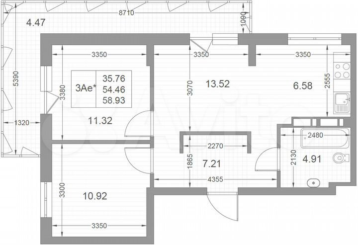 3-к. квартира, 58,9 м², 3/17 эт.