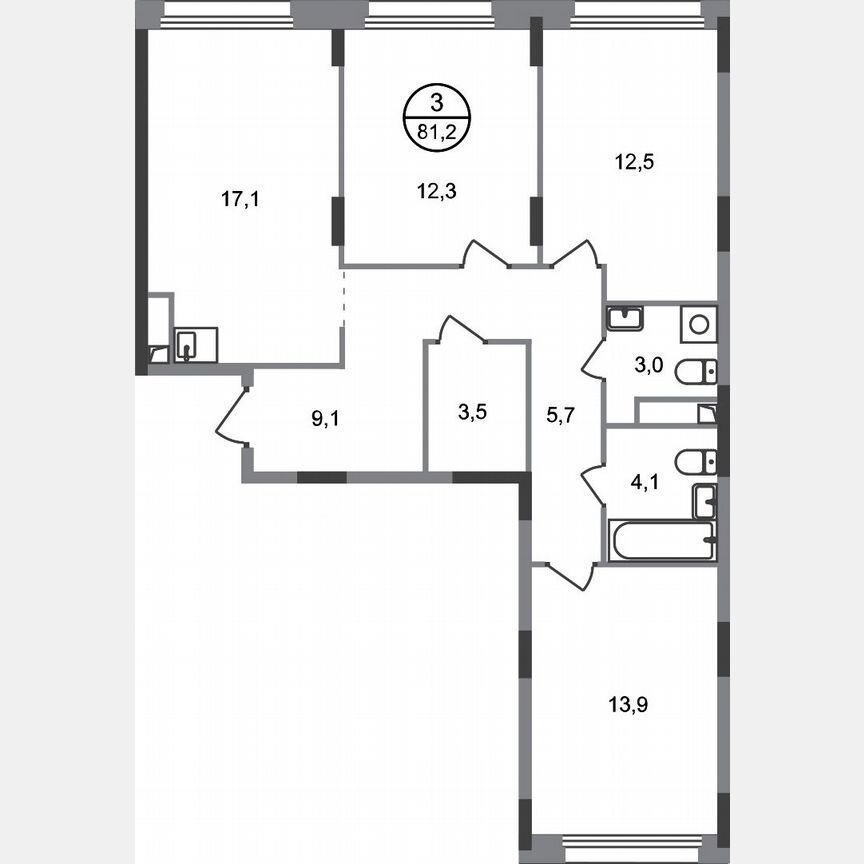 3-к. квартира, 81,2 м², 5/17 эт.
