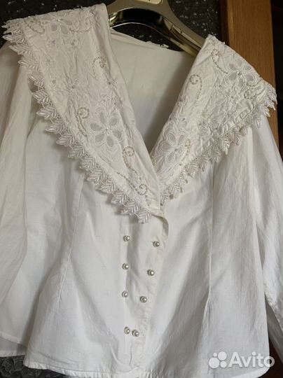Блуза белая 42 44 Германия хлопок вышивка жемчуг