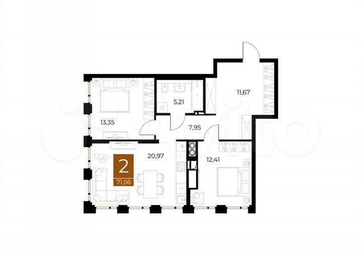 2-к. квартира, 71,6 м², 4/8 эт.