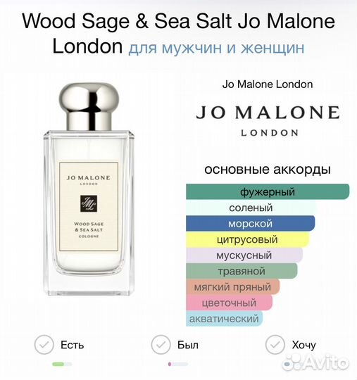 Парфюм духи Jo malone wood sage sea salt