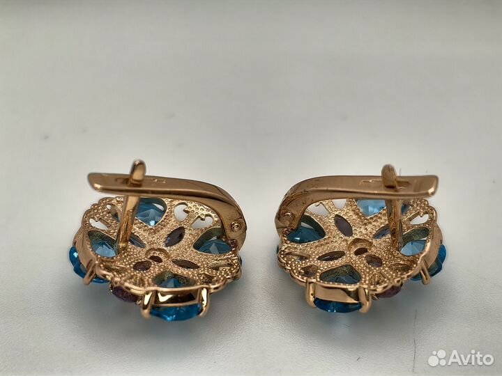 Золотые серьги с топазами и фианитами 5,75 гр