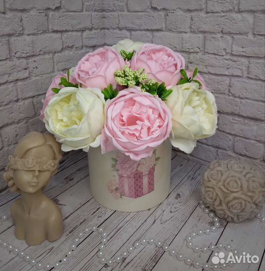 Букеты из мыльных цветов,букет из пионов