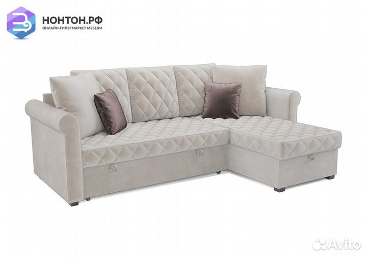 Угловой диван дельфин Берлин вельвет бежевый