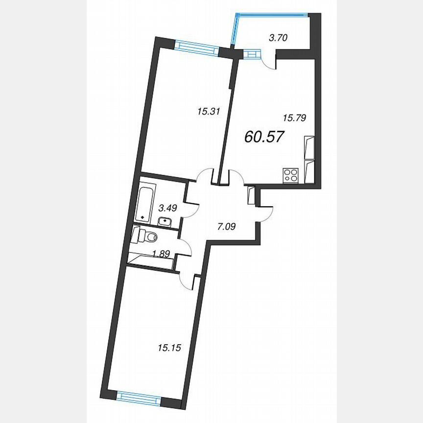 2-к. квартира, 62,4 м², 13/22 эт.