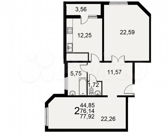 2-к. квартира, 77,9 м², 5/17 эт.