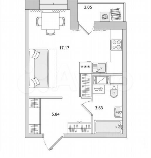Квартира-студия, 29 м², 7/17 эт.