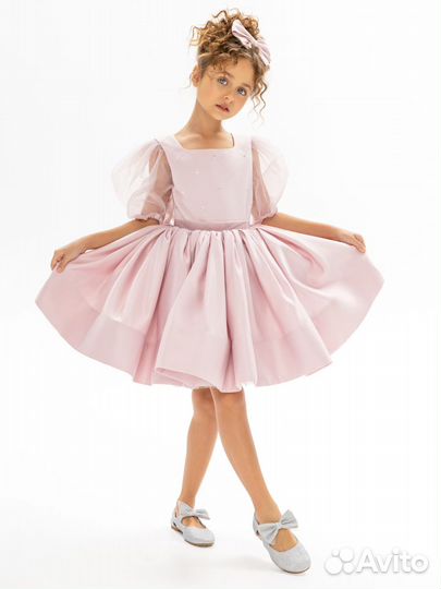 Платье пудровое атласное Роскошь с Детства 146 см