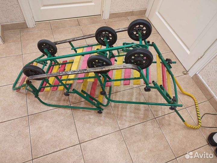 Санки двухместные с колесами