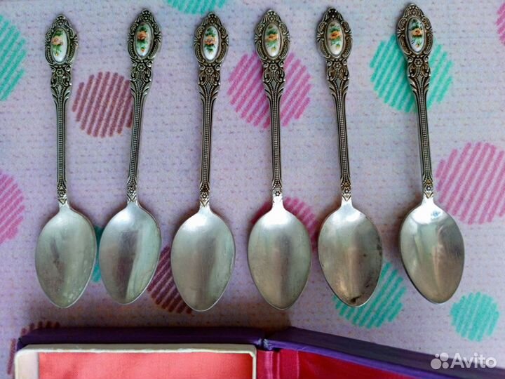 Мельхиоровые кофейные ложки финифть
