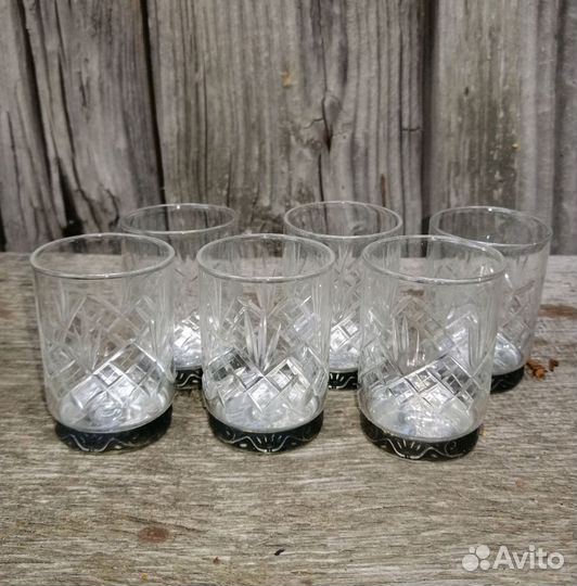 Рюмки-стопки,Хрусталь,с металлической чеканной