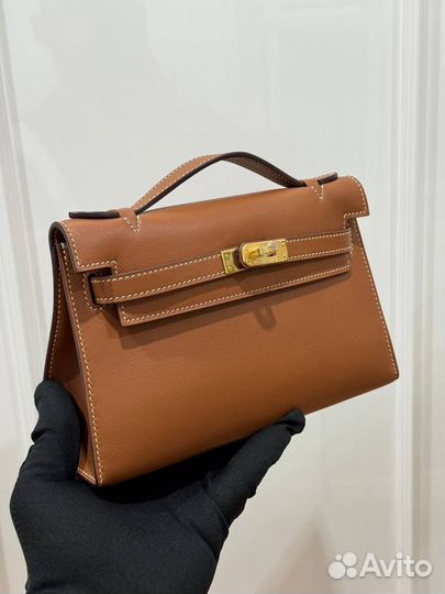 Сумка женская Hermes Kelly Pochette коричневая мал